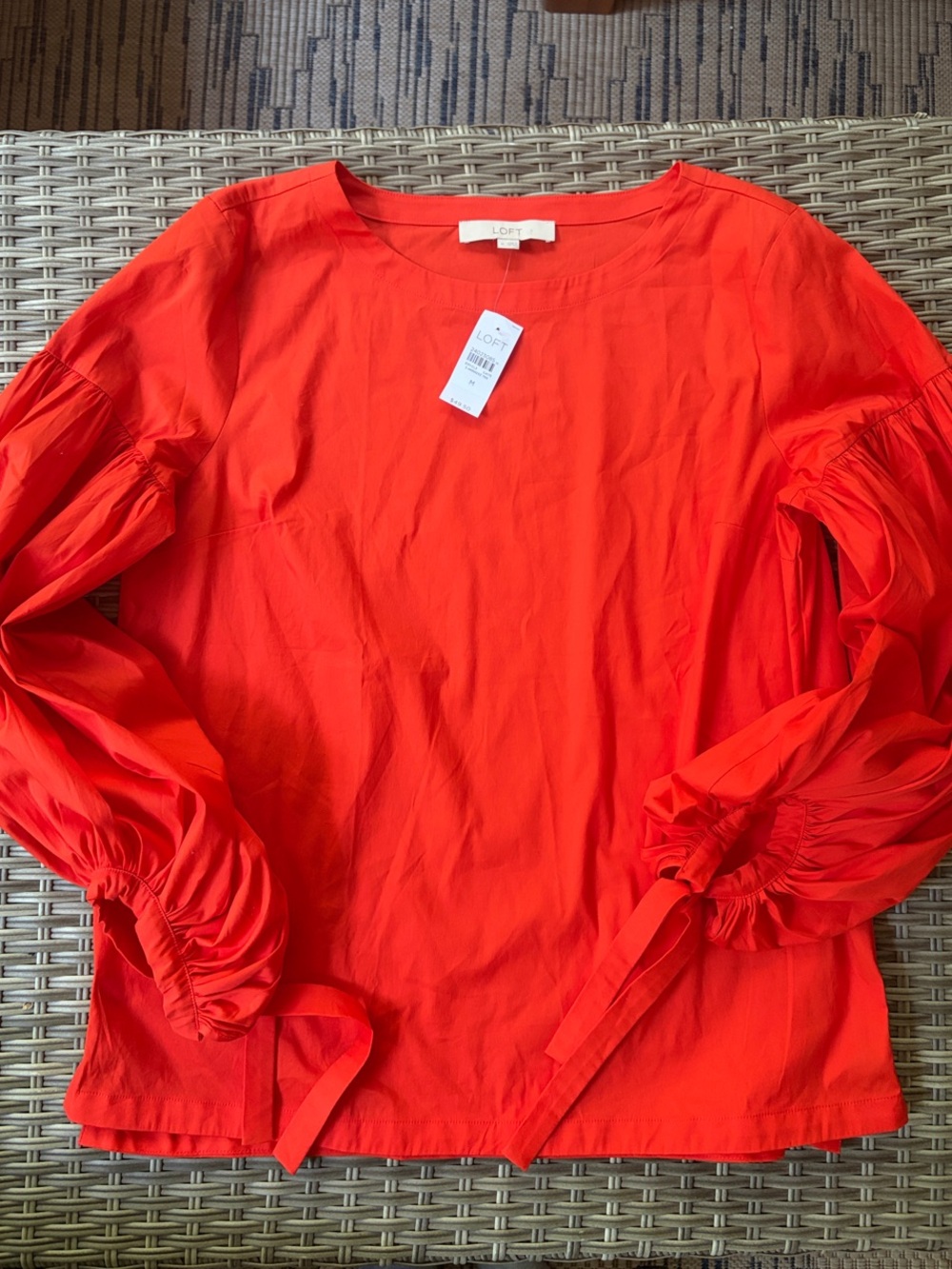 LOFT Bright Red Tie-Cuff Long Sleeve Blouse